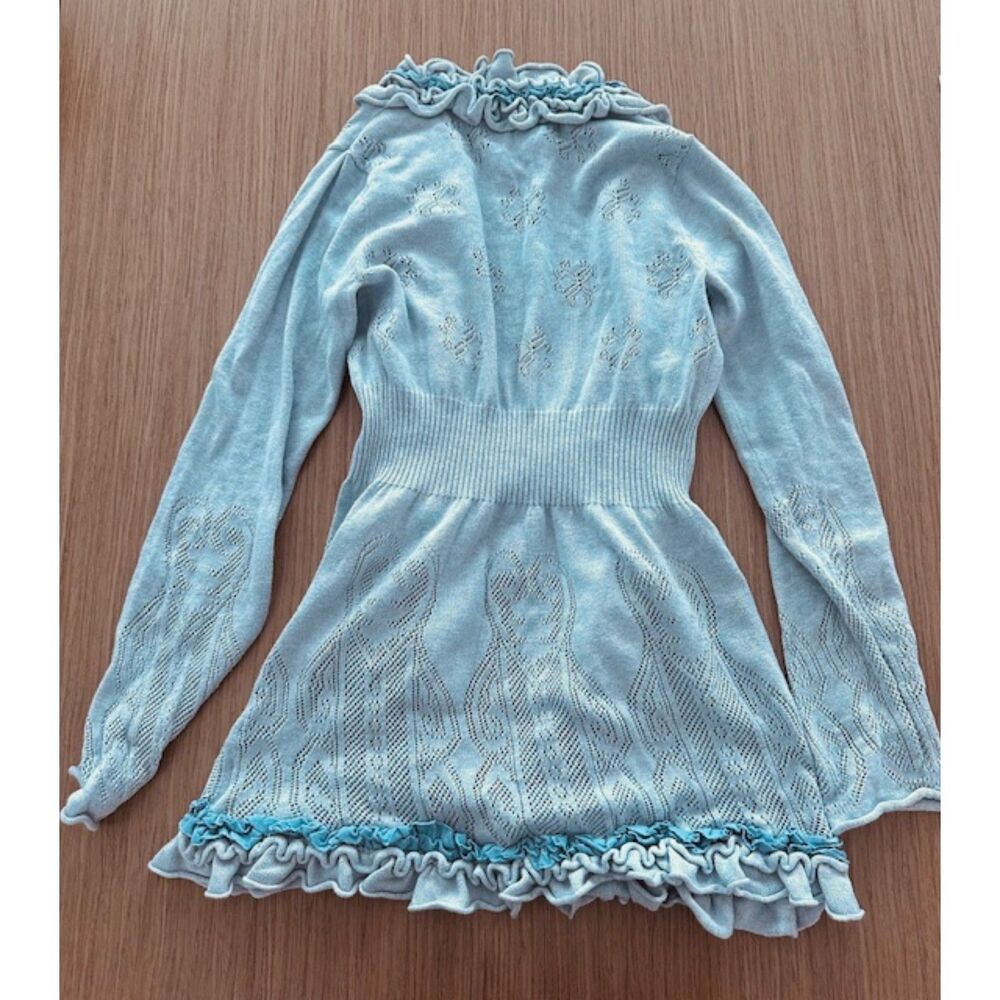 Guinevere Anthropologie Curly Tiered Ruffle Romantic 100% Cotton Cozy Cardigan S - Picture 6 of 8
